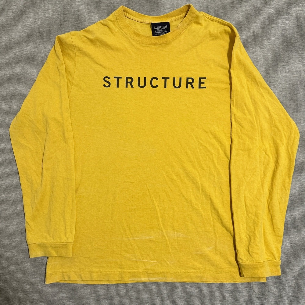 Structure Vintage 90s Long Sleeve Logo T-Shirt Yellow Size Mens Size Large
